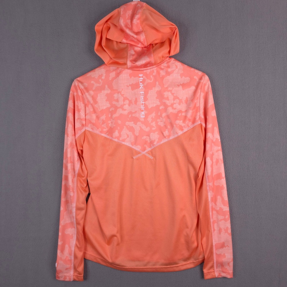 Huk Icon X Running Lakes Hoodie Womens M Peach Camo Quarter Zip Fishing Shirt - Picture 7 of 8
